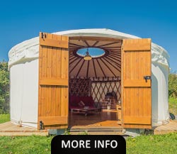 White round luxury glamping yurt in a North Wales campsite